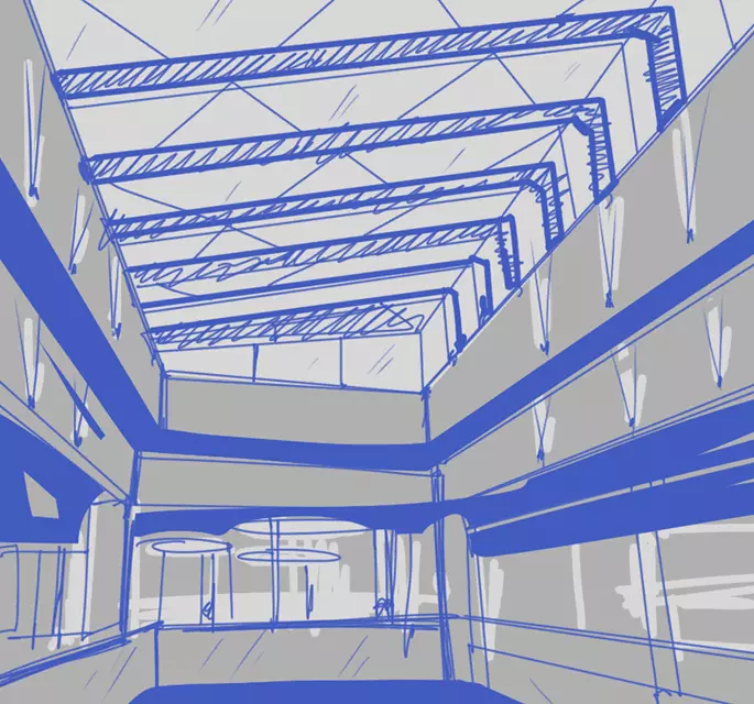 Grafische Darstellung der Dachkuppel des Einkaufszentrums Smart Plaza Polytech
