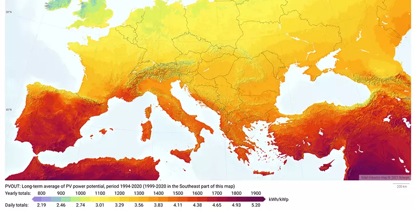 Solar radiation map.