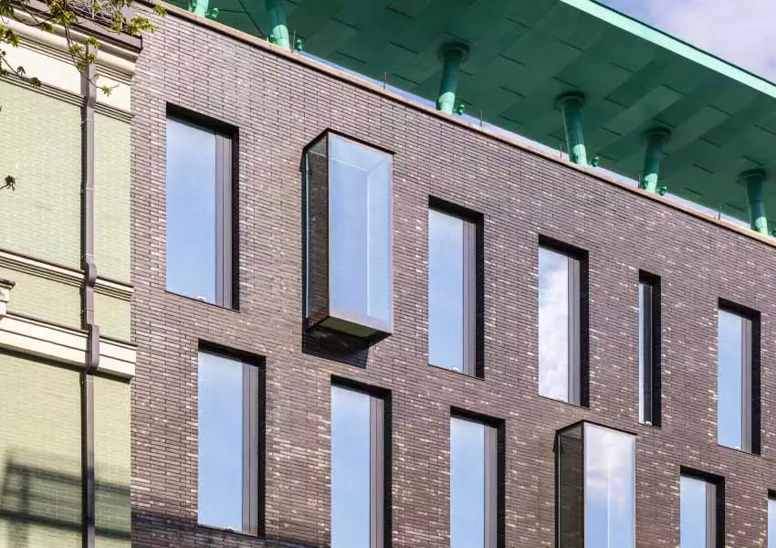 Bay windows in the building on Mykhailivska Street, Kyiv, Ukraine