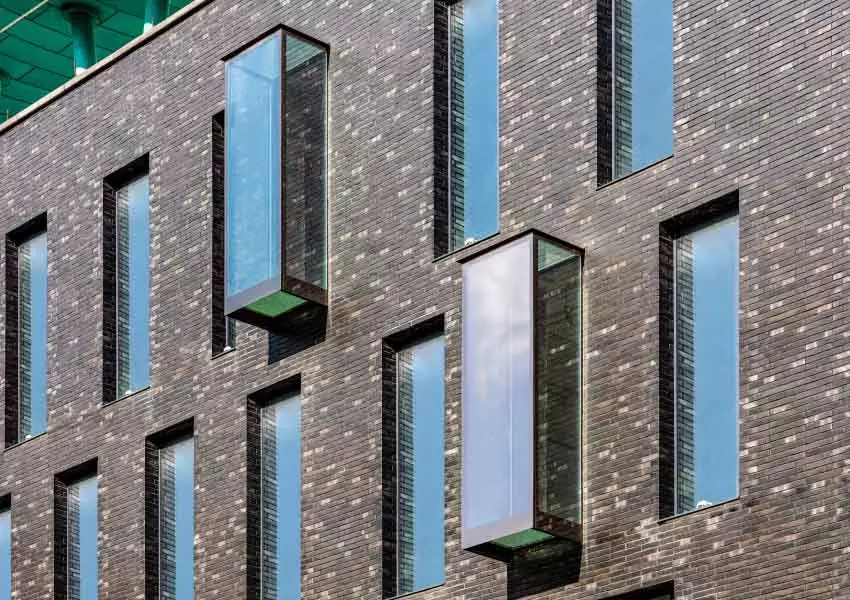 Bay windows in the building on Mykhailivska Street, Kyiv, Ukraine