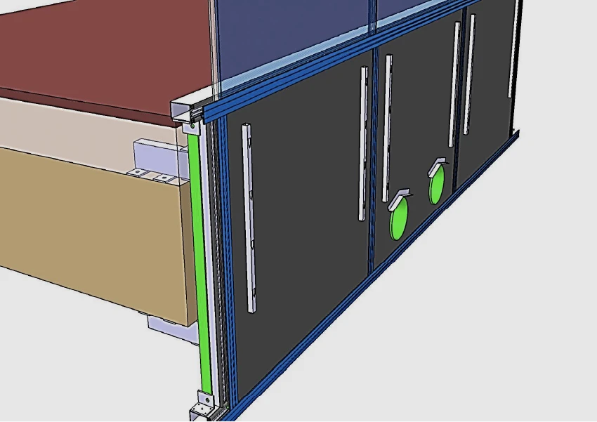 Figures showing how the system aesthetically integrates into the glass facade
