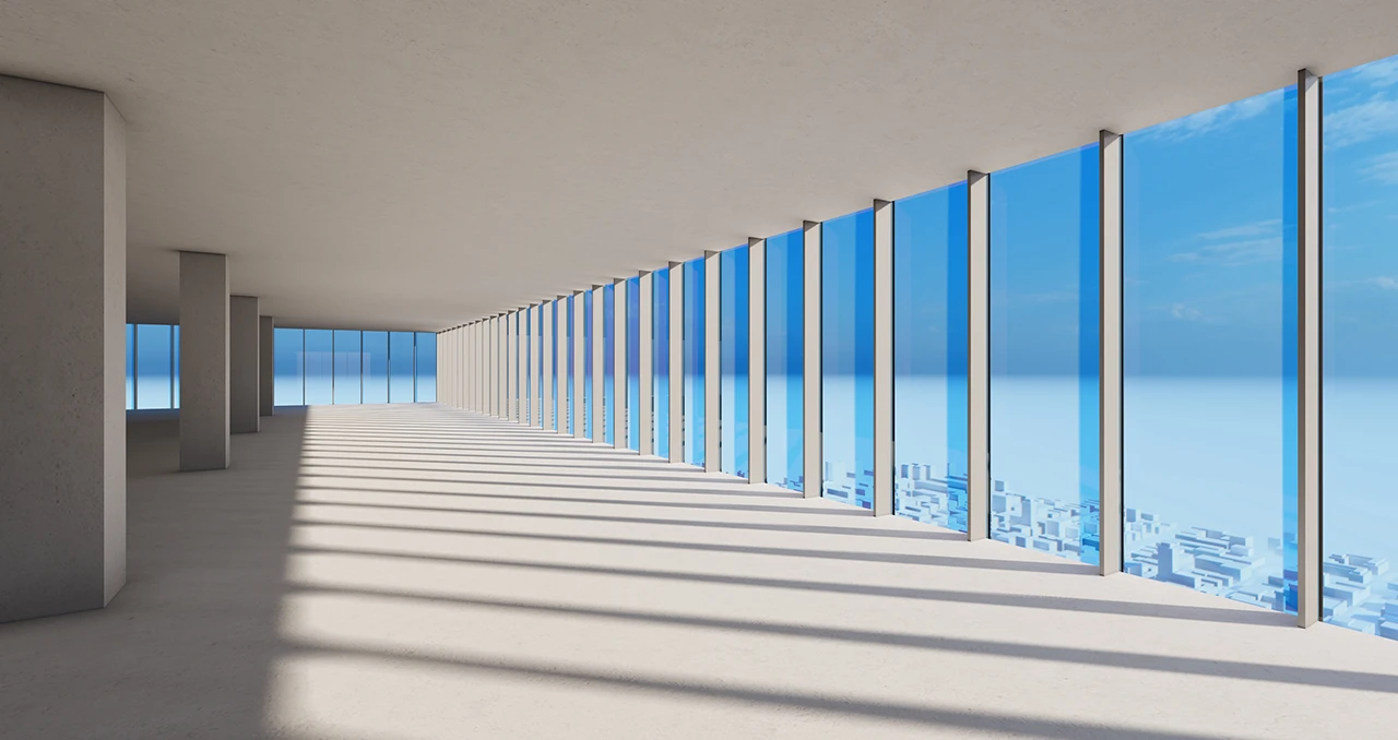 Glass facade with frames