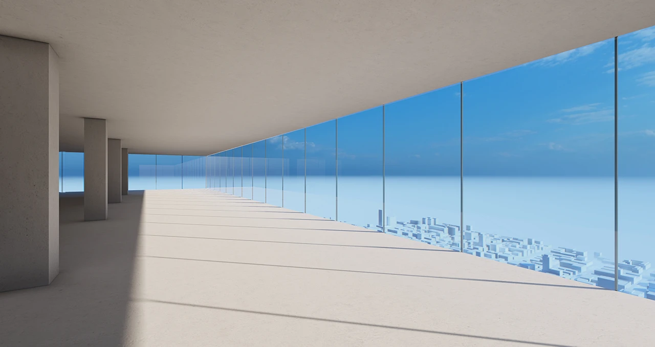 Glass facade without frames